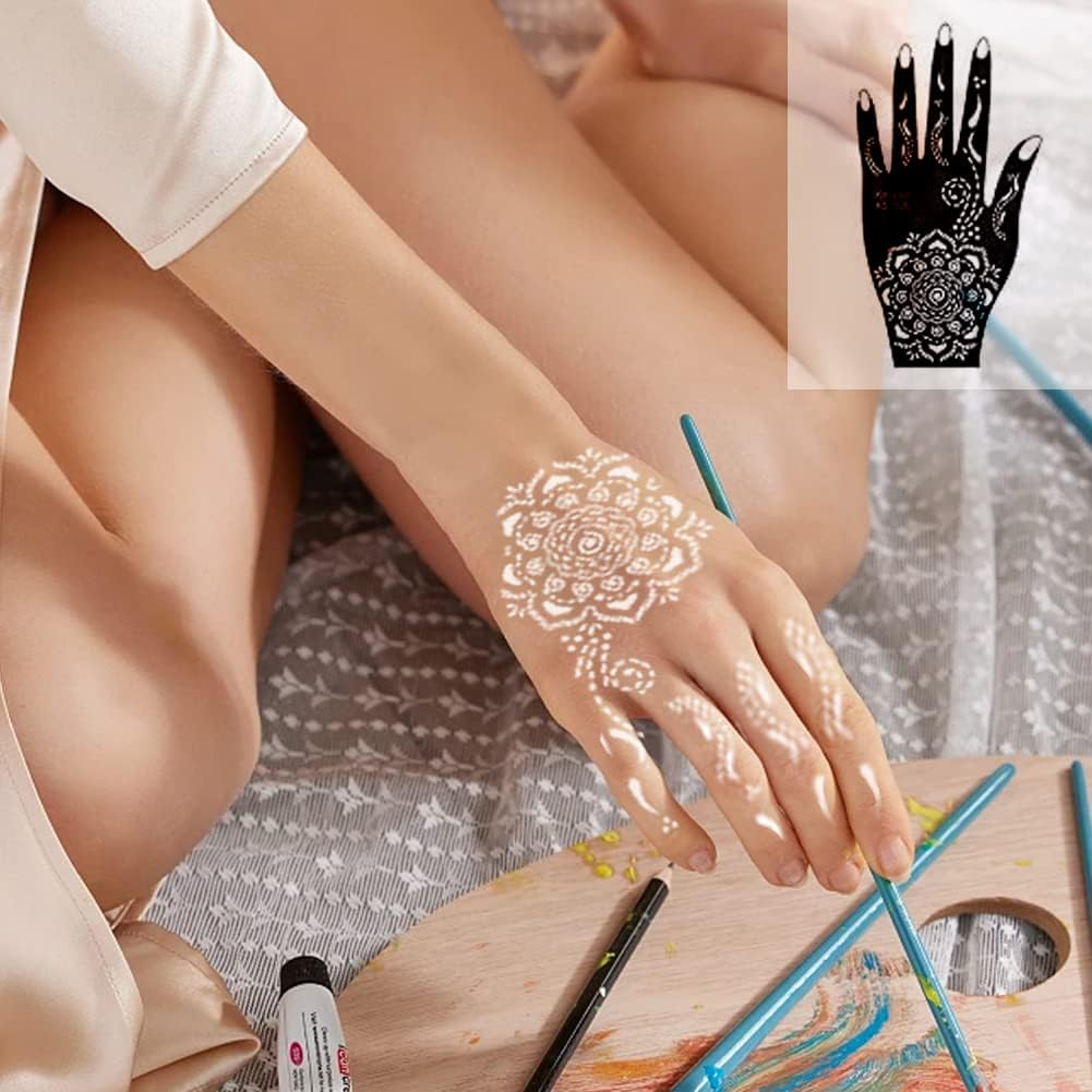 XMASIR 20 Sheets Henna Tattoo Kit Stencil for Hand, Temporary Airbrush Tattoos Stencils Arabian Tattoo Stickers Henna Templates for Body Paint Art (20Pcs-1) image number 3