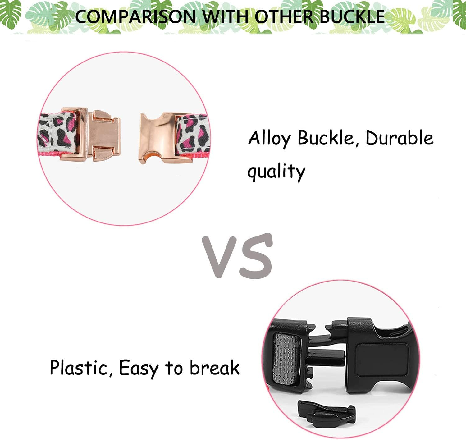 Metal Buckle Dog Collar, Durable Adjustable Dog Collar Soft for Small Medium Large Dogs (S(10-14In), Pink Leopard) image number 3