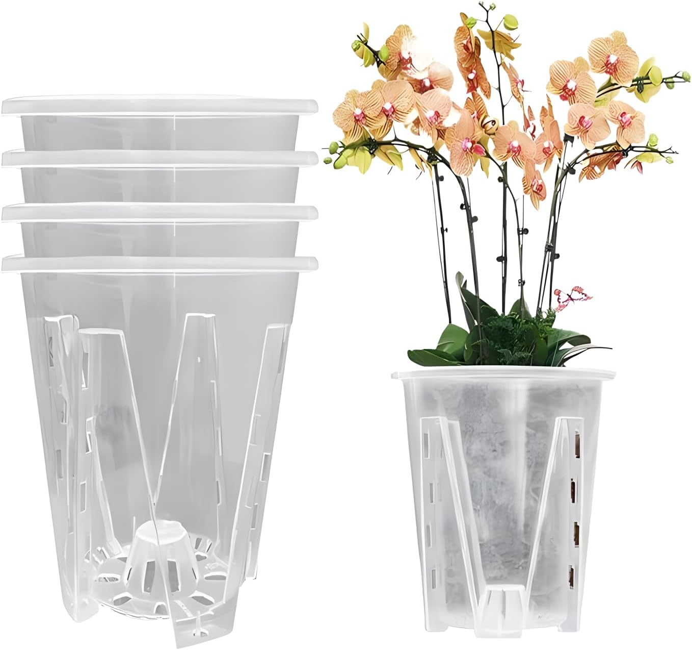 5 Piece of 14 Cm Clear Plastic Plant Pots with Holes and Saucers, Breathable for Orchids, Succulents and Houseplants. image number 2