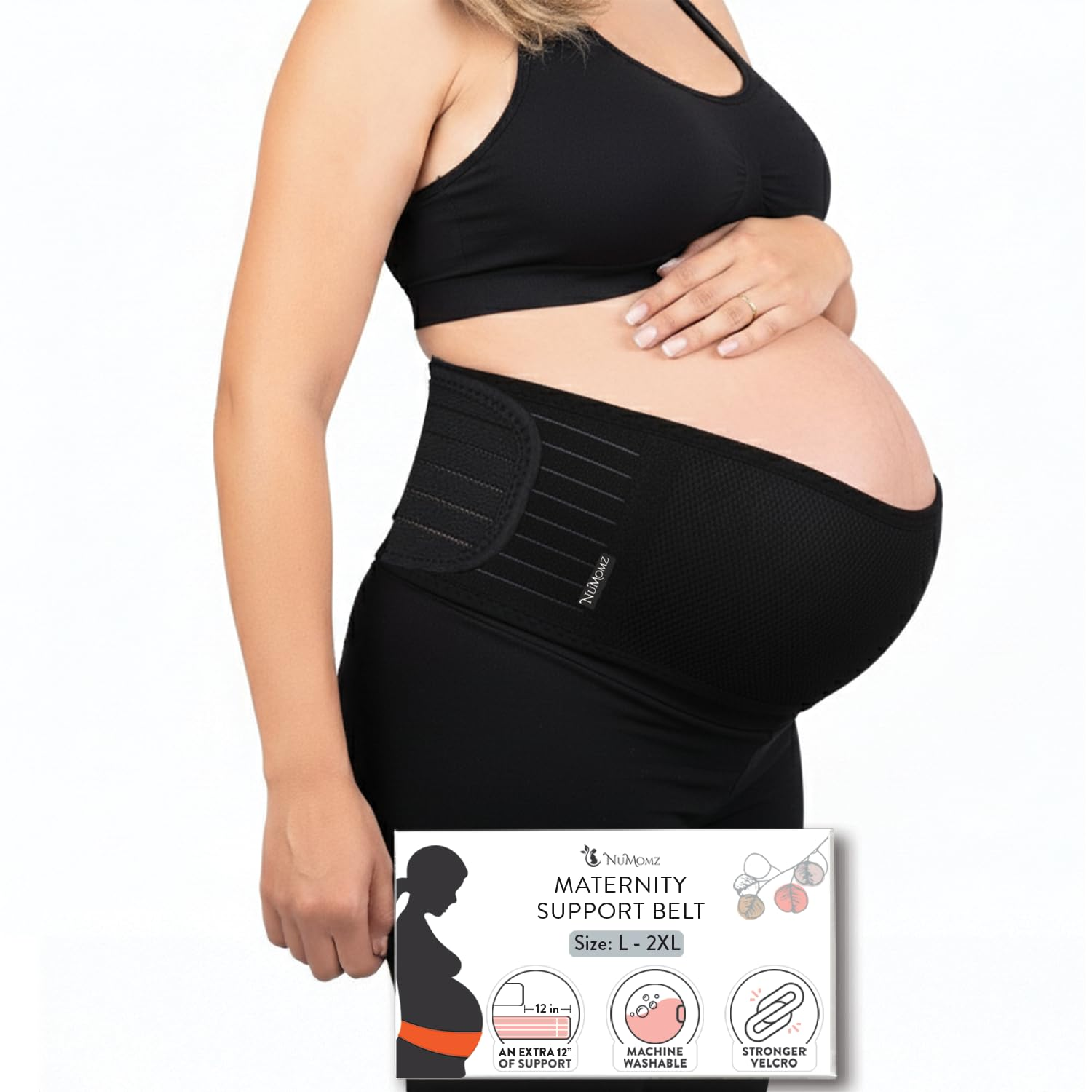 Maternity Belly Band for Pregnant Women - Adjustable Maternity Belt for Sizes XS up to XXL. Pregnancy Belly Support Band for Hip, Back, & Pelvic Pain Relief (Black) image number 1