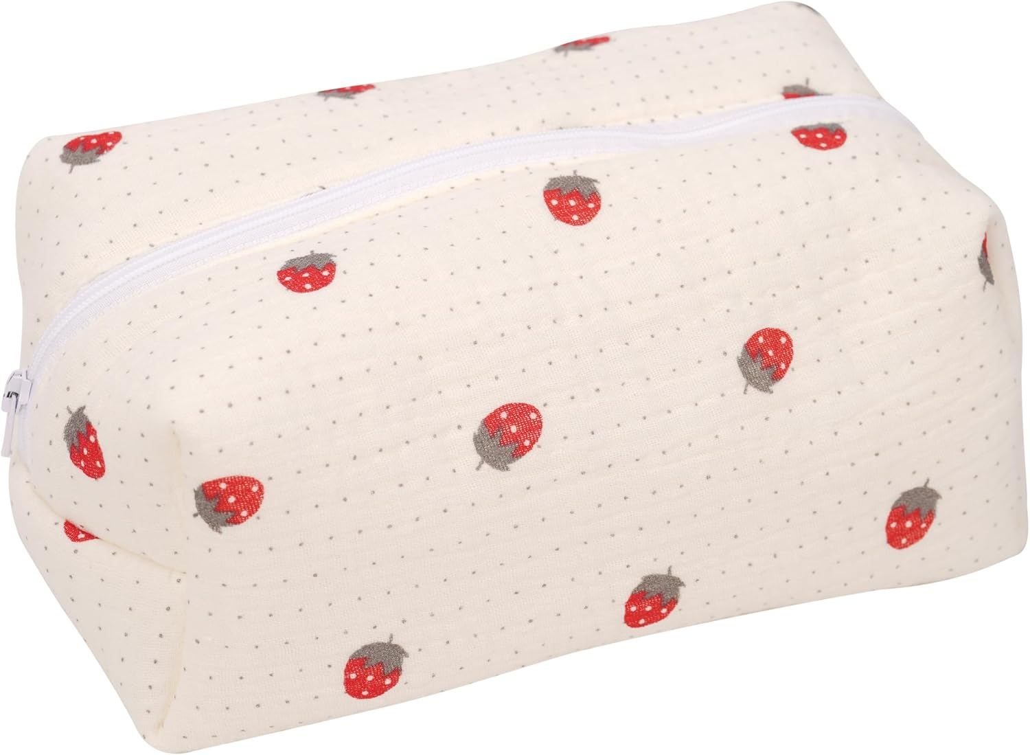 ZUNUONUO Handmade Quilted Cotton Makeup Bag for Women - Cute Cosmetic Pouch, Travel Toiletry & Make up Organizer, Coquette Aesthetic Skincare Bag, Travel Essentials, Embroidery White, Coquette