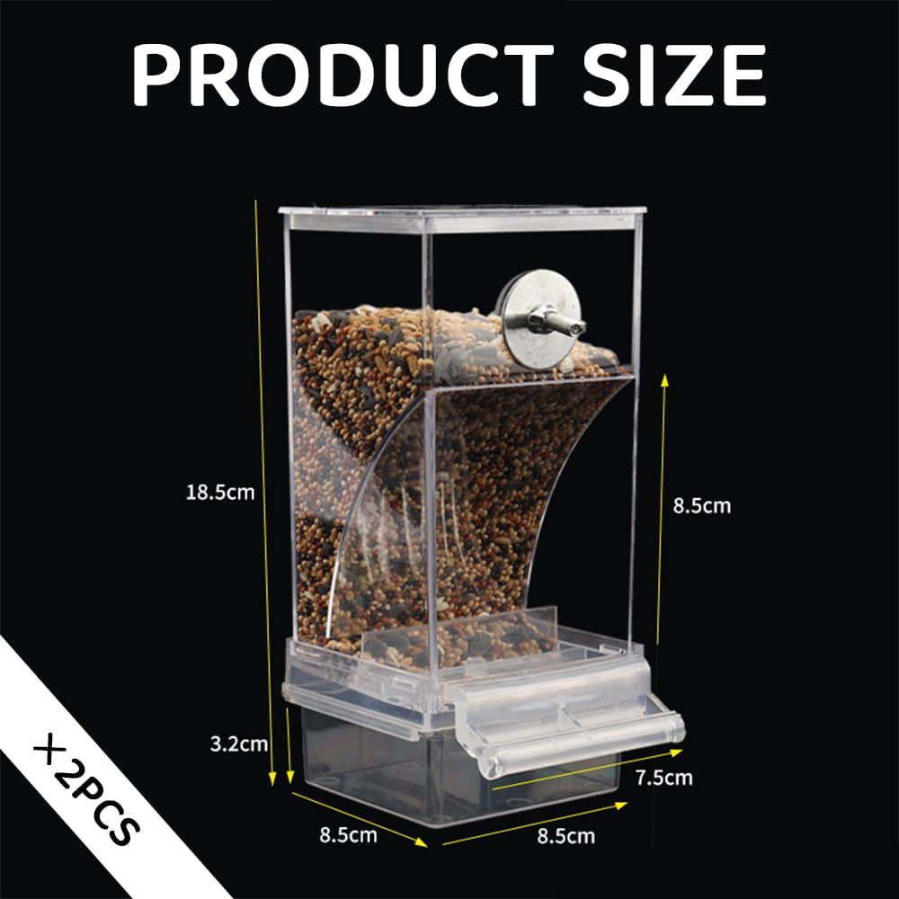 2 Pack Automatic No-Mess Bird Feeder &ndash; Transparent Acrylic Foraging Feeder Cage Attachment for Parrots, Canaries, Cockatoos & Small Birds image number 6