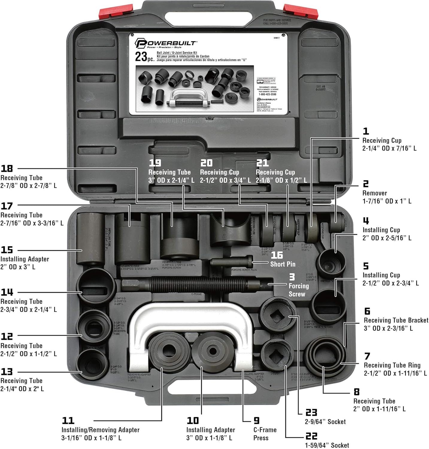 Alltrade 648617 Kit #46 Master Ball Joint/U-Joint Service Tool Set - 23 Piece image number 5