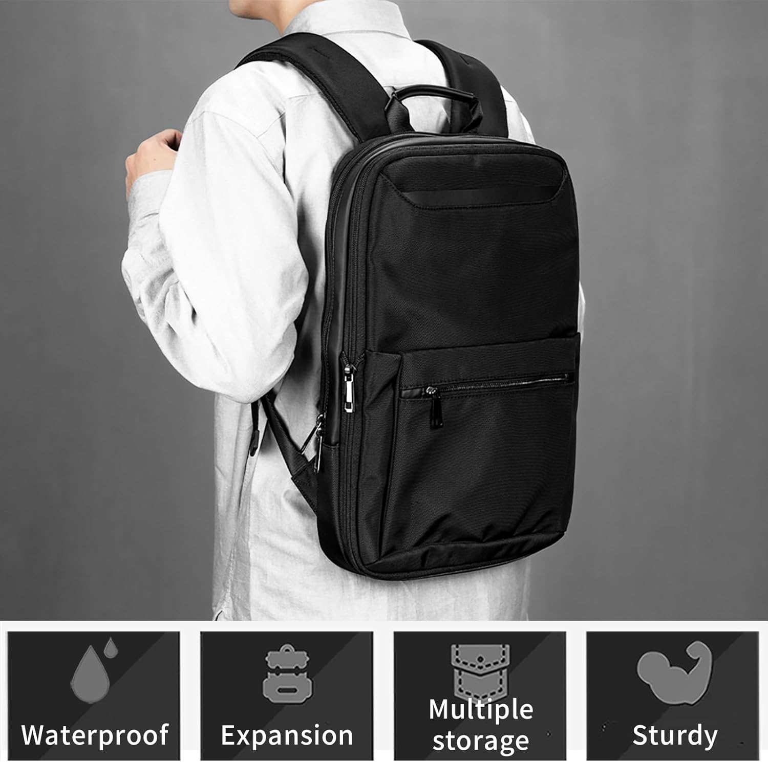 Zepirion Expack Men'S Slim Business Backpack, Twice Expansion, Water Repellent, 15.6-Inch Laptop, A4 Storage, Thin Backpack, Commuting Bag image number 5