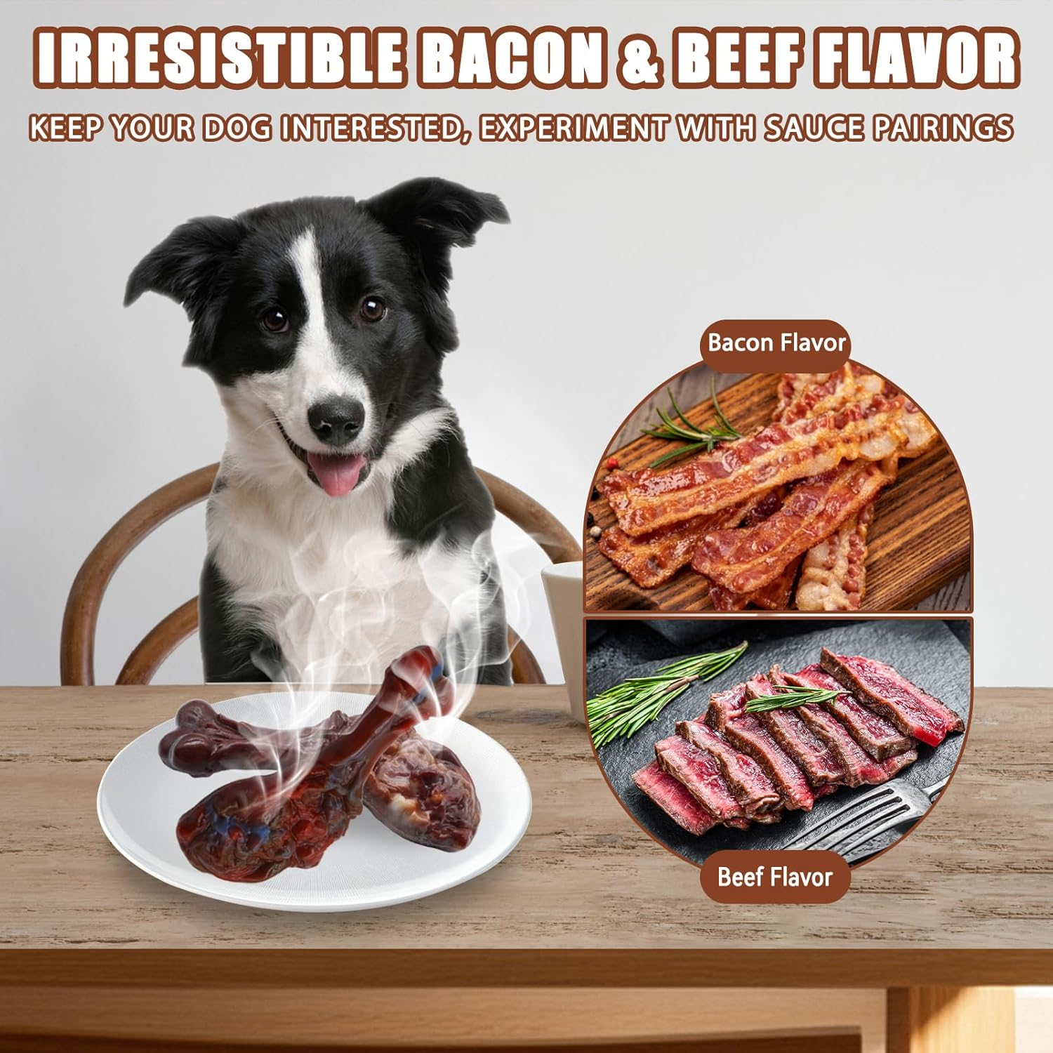 Dog Chew Toys for Aggressive Chewers, Indestructible Dog Toy for for Medium/Large Breed, Tough Nylon Teething Bone Toy to Keep Them Busy,Bacon and Real Beef Flavor (Beef+Bacon Flavor, 2 Pack) image number 5