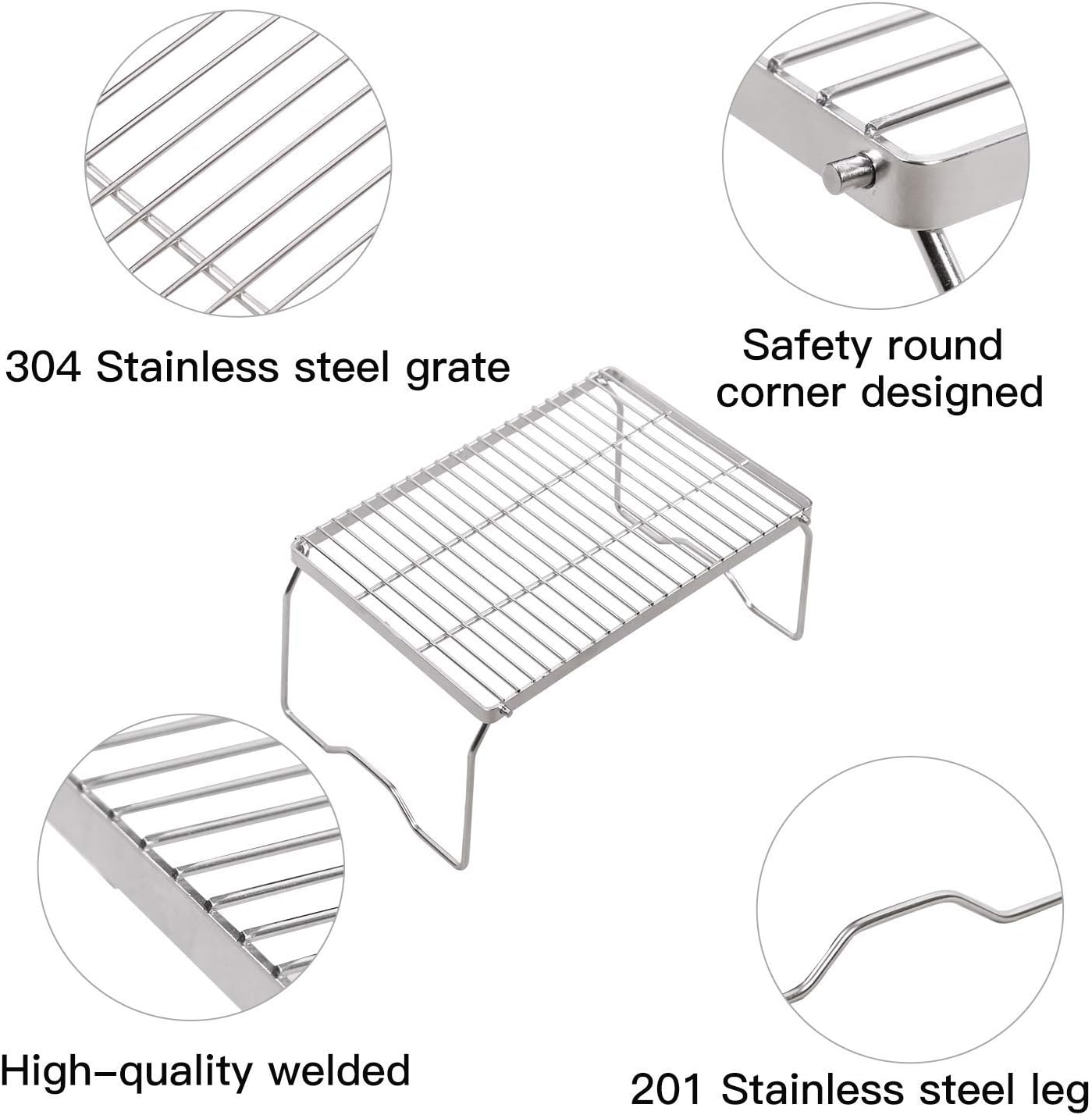 REDCAMP Folding Campfire Grill 304 Stainless Steel Grate, Heavy Duty Portable Camping Grill with Legs Carrying Bag, Medium and Large