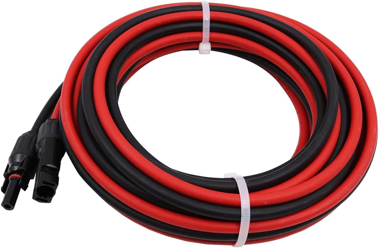 ZONADA Pair of 6M 6Mm2 Single Core Extension Cables with Connectors for Solar Panels and Solar Systems 6 Meters (19.6 Feet) Cable with Plug