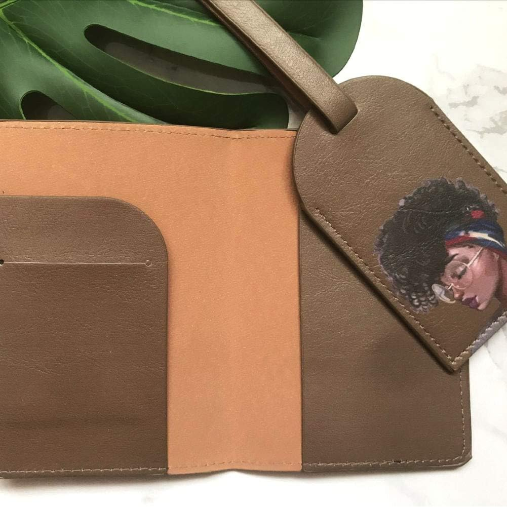 Snogisa African American Women Passport Holder Luggage Tag Set, Travel Wallet Accessories for Women Men (Brown) image number 2