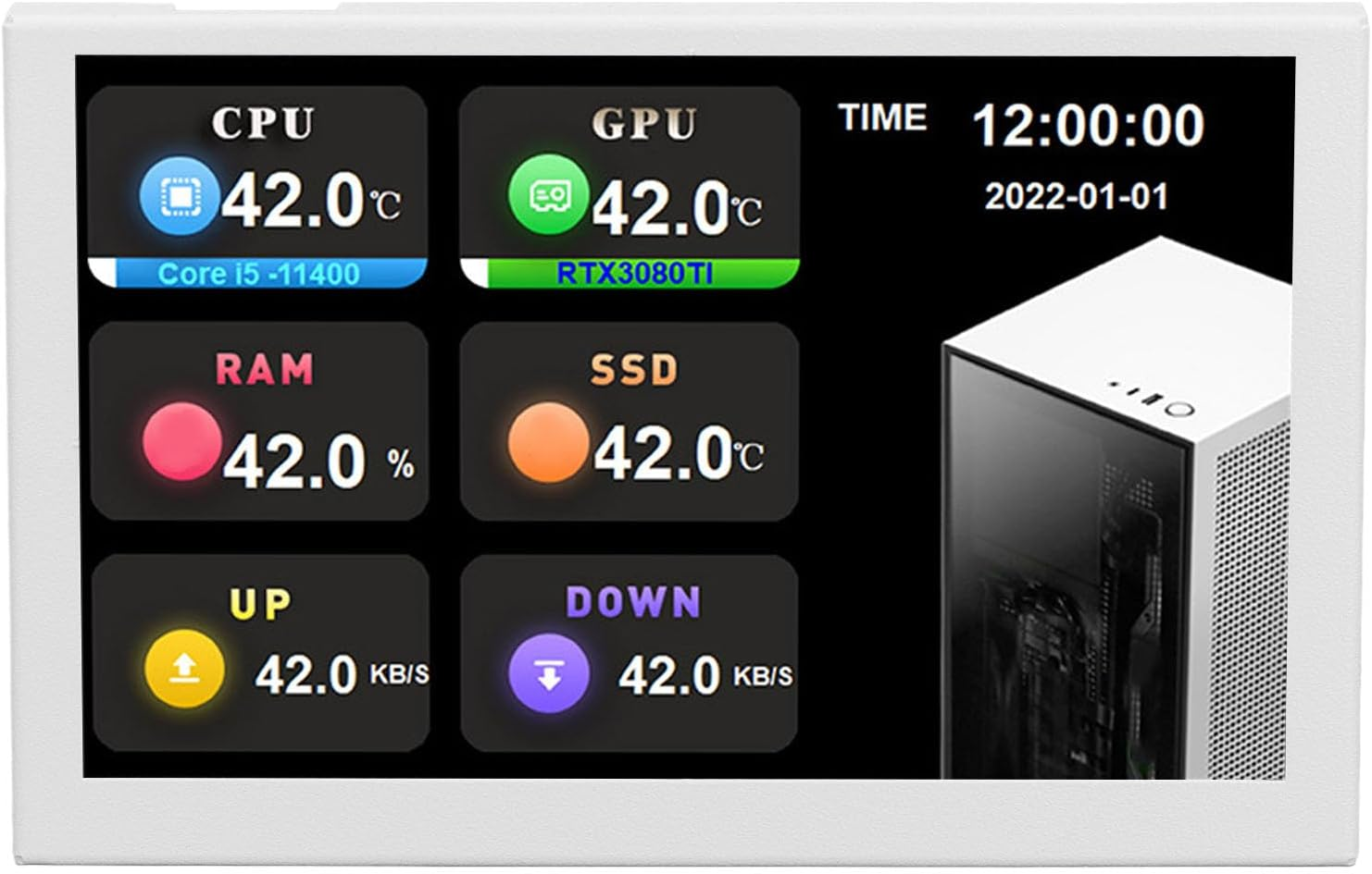 IPS USB Mini Screen, 12.7Cm Temperature Display Monitor, 800X480 Resolution, Aluminium Alloy, White, Type C Interface image number 2
