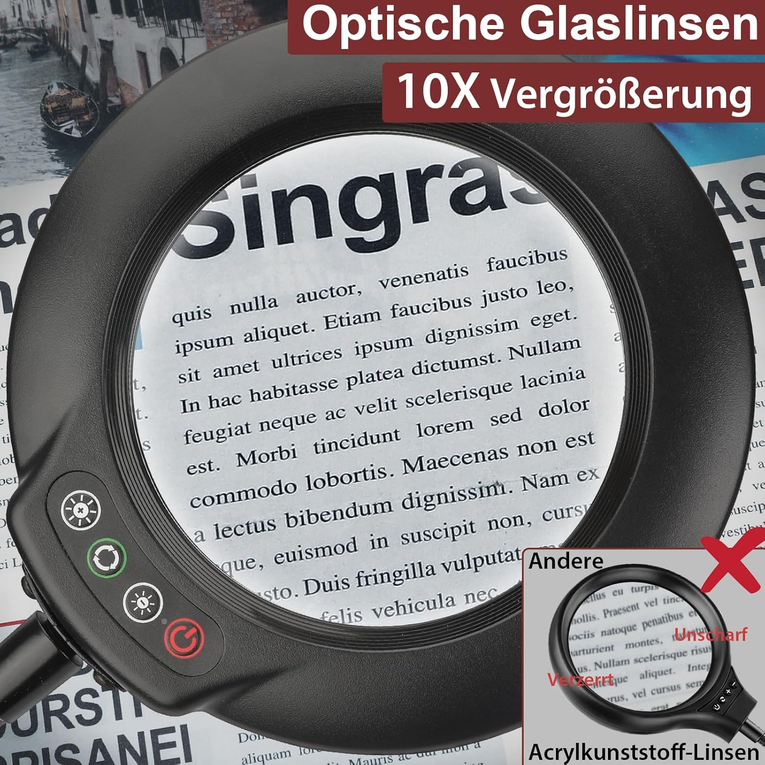 Veemagni 10X Floor Lamp with Magnifying Glass, 3 in 1 LED Magnifying Lamp, Flexible 24 Inch Gooseneck Floor Lamp, 5 Colour Modes Continuous Dimming, Floor Lamp on Stand for Reading Painting