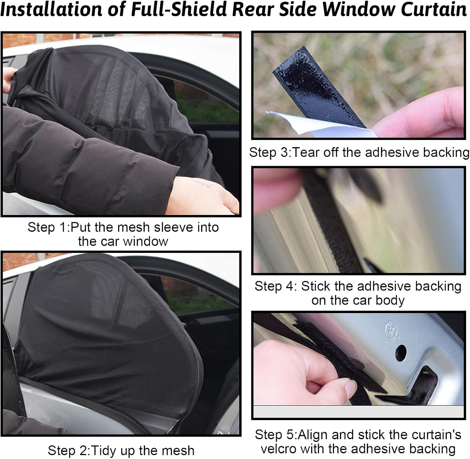 2 Pack Car Window Shade, Sun Shade Car Side Window Covers, UV Protection Breathable Mesh Car Sun Shades for Camping Privacy, Fits Car Truck SUV (39.8"X18.9") image number 4