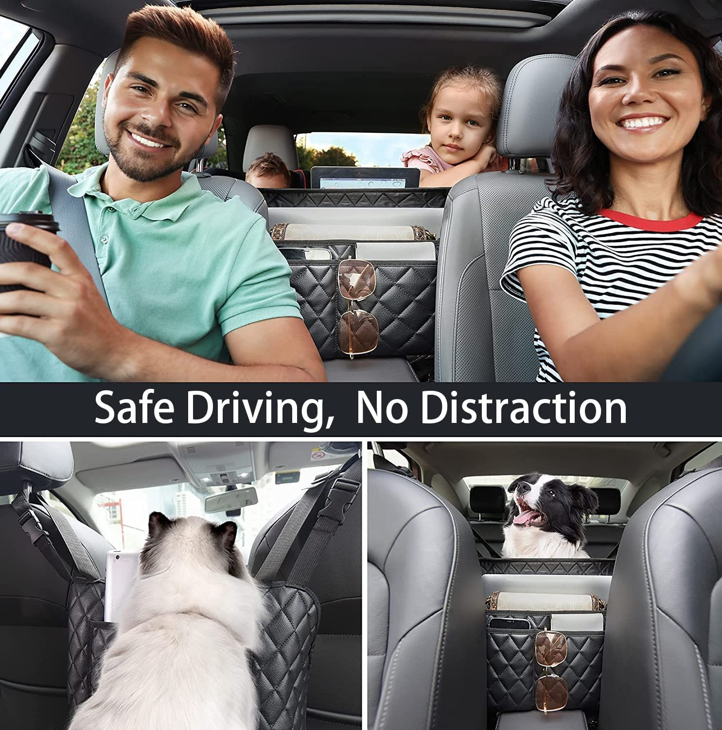 AICEL Car Handbag Purse Holder between Seats, Auto Seat Leather Organizer Pocket, Front Seat Bag Box Storage for Cell Phone Document, Backseat Barrier for Kids Pet, Fits for Most Vehicles image number 5