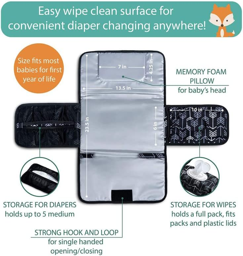 Portable Diaper Changing Pad, Changing Pad Portable with Wipes Pocket, Waterproof Diaper Changing Mat, Portable Changing Pad for Baby, Newborn Gift image number 4
