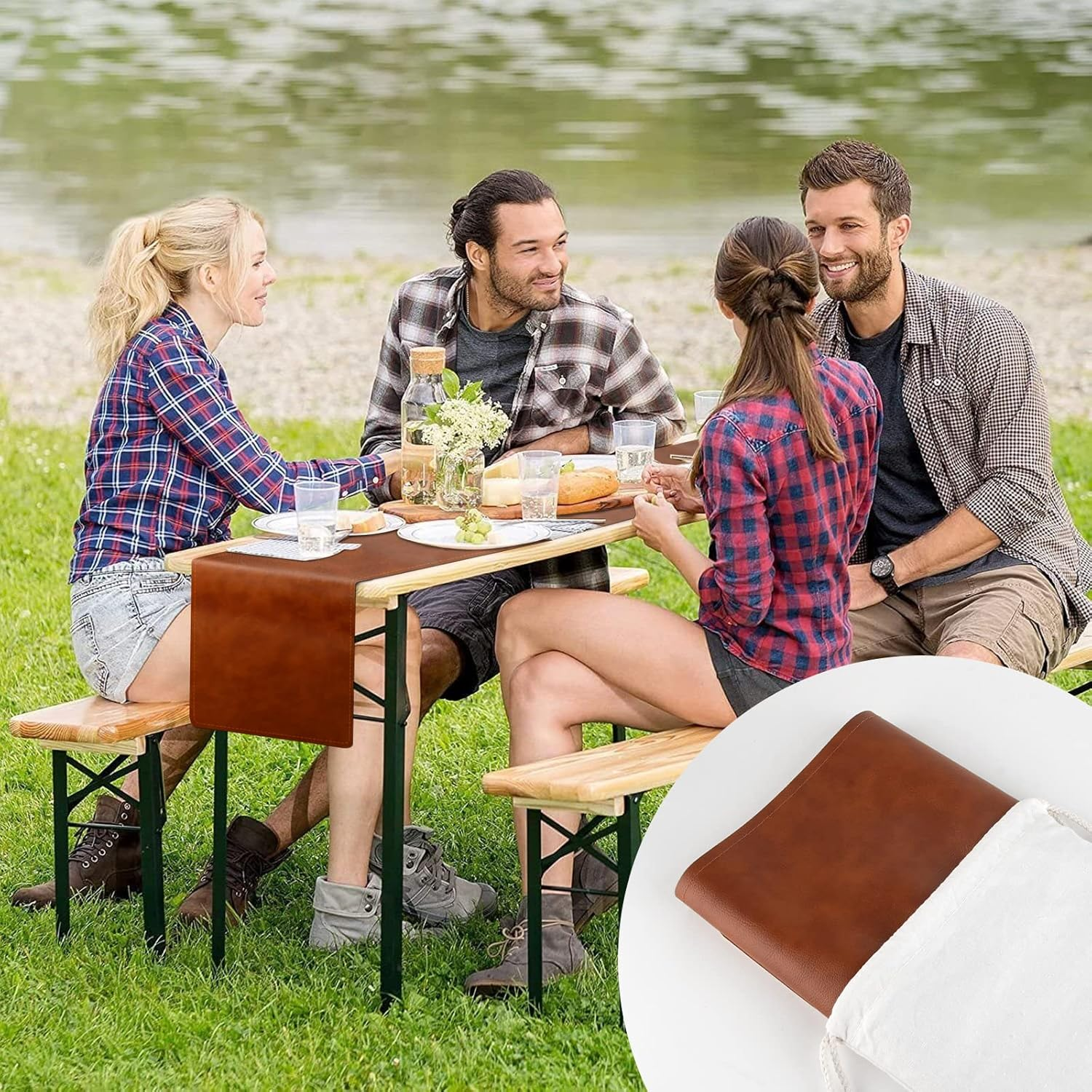 Linkidea Vegan Leather Table Runner, 71 X 13 Inches Heat Resistant, Waterproof, Faux Leather Table Mat for Daily Use, Holidays and Catering Events (Brown) image number 3