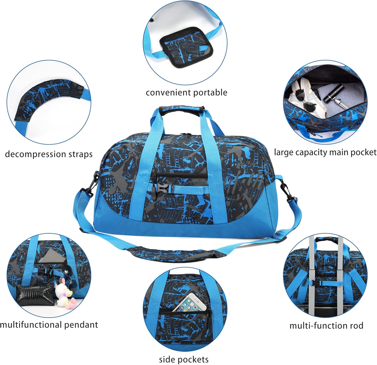 Stumdo Kids Overnighter Duffel Bags for Kids, Carry-On Size & Ideal for School Practice or Overnight Travel Weekender Tote for Travel Gym Sport Bag for Boys & Girls, 11Tylan, 20 X 11 X 11 Inches, Bag - 11-Ddeng image number 5