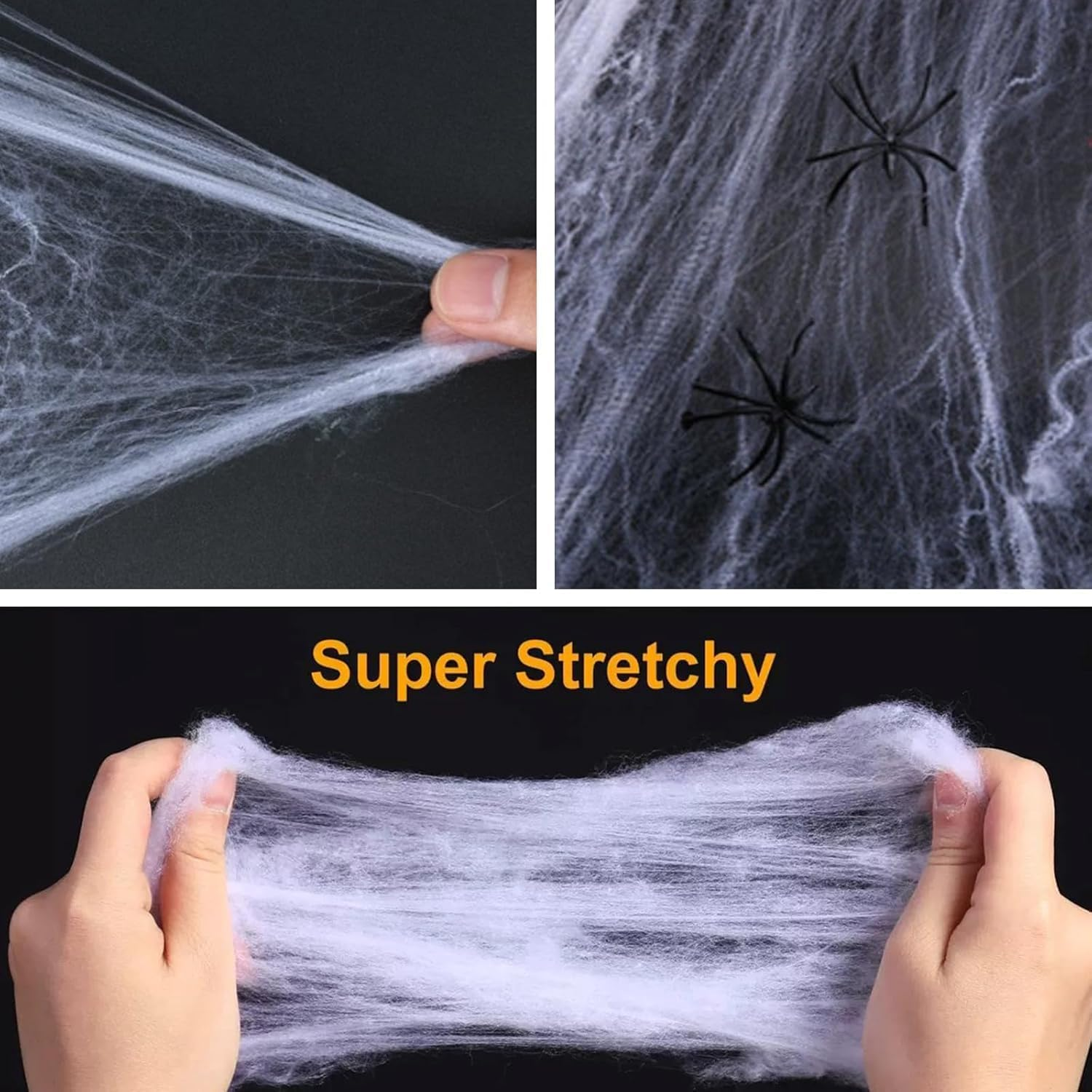 Large Halloween Spider Web Decorations - 50 Fake Spiders Included, Super Stretchy Cobwebs for Indoor & Outdoor Halloween Party Supplies image number 5