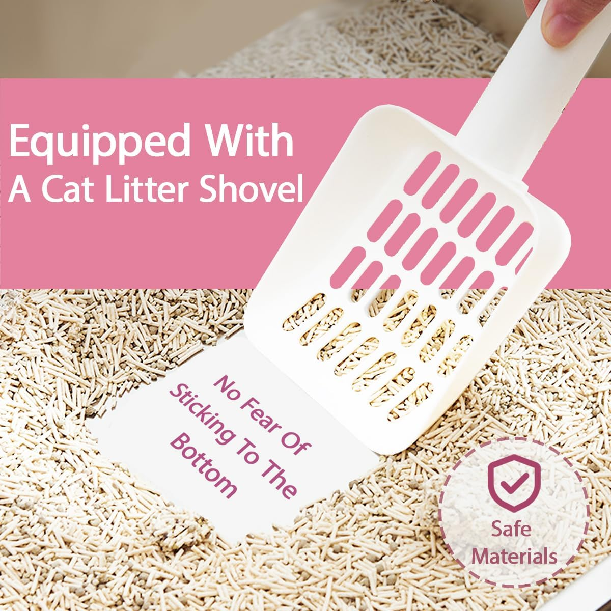 Blissify Enclosed Stainless Steel Litter Box, Large Kitty Litter Tray with Scoop & Drawer Design, Foldable Pet Toilet Box with High Sided, Anti-Leakage, Non-Sticky, Easy Cleaning, Pink image number 1