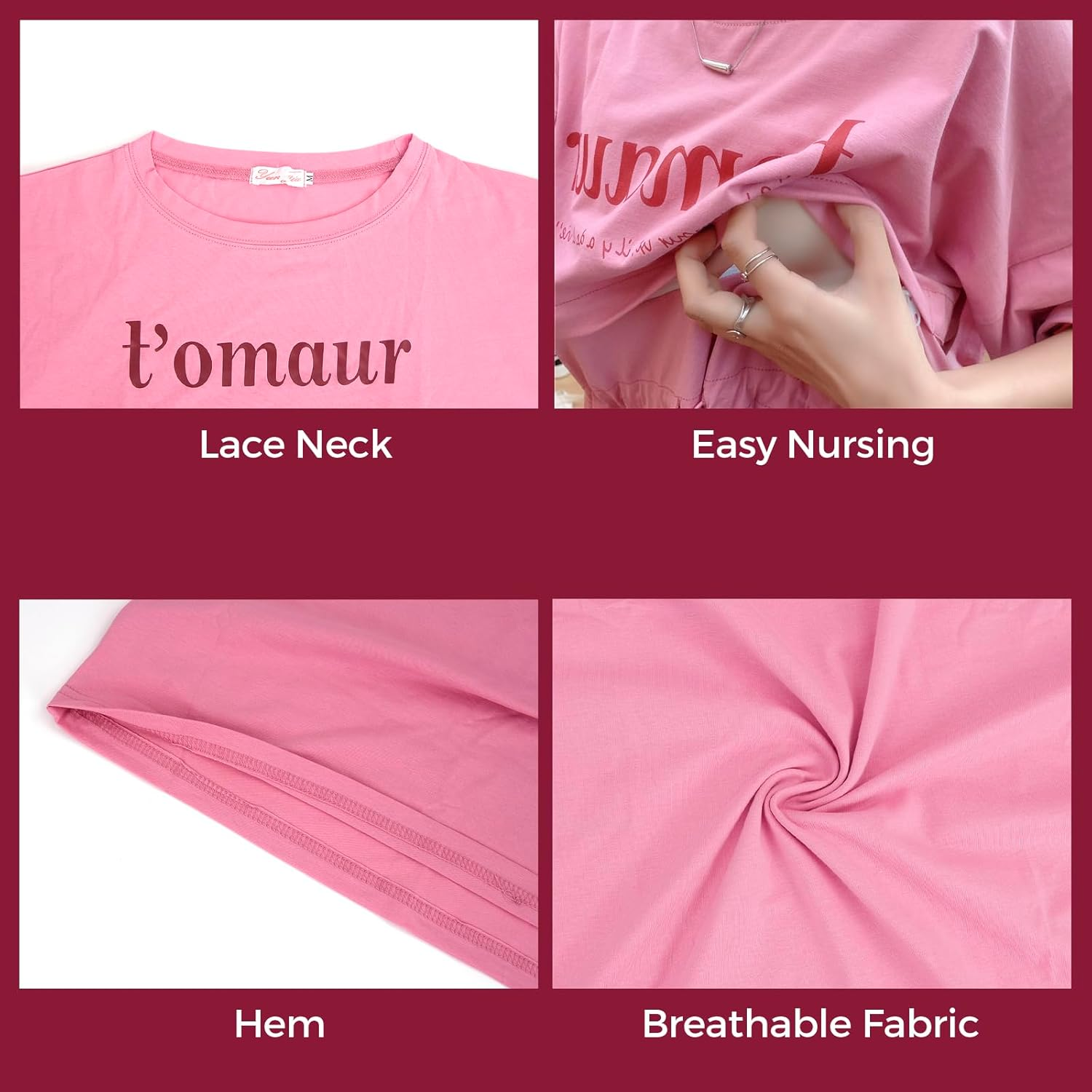 Maternity Dress - Nursing Breastfeeding Dress for Pregnant Women, Knee-Length Short Sleeve Casual image number 3