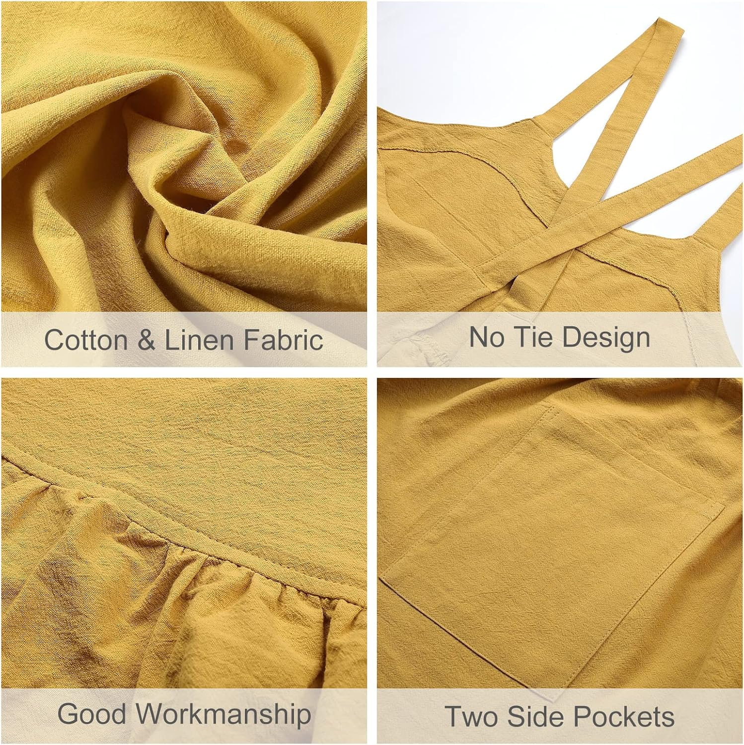 Surblue Cotton Linen Apron Cross Back Apron for Women with Pockets Pinafore Dress for Baking Cooking Gardening