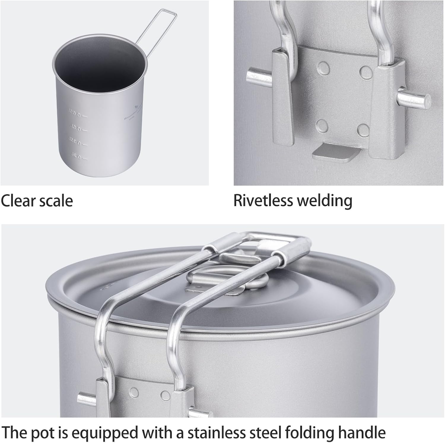 Boundless Voyage Camping Titanium Pot 900 Ml Outdoor Bowl Cupwith Lid Folding Handle Hiking Picnic Water Rice Food Cookware 2040C