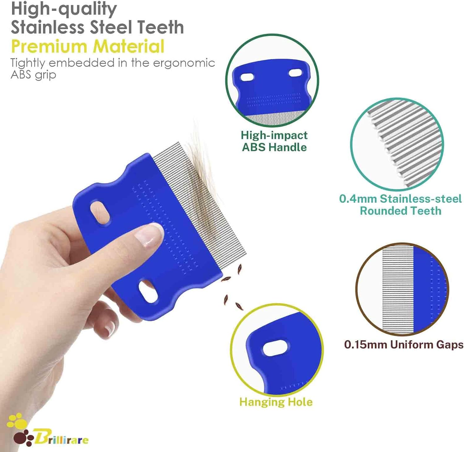 Brillirare 4 Pack Flea Lice Comb, Stainless Steel Dog Cat Grooming Combs with Rounded Teeth, Double Sided Professional Pet Tear Stain Remover, Dematting Tool for Small, Medium & Large Pets image number 6