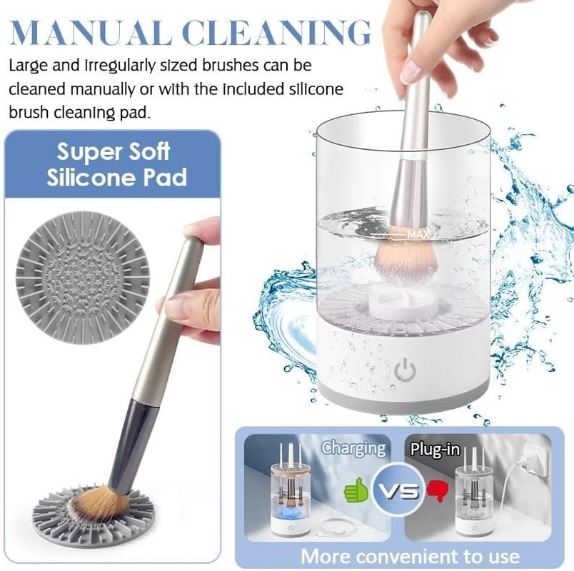 Makeup Brush Cleaner Machine, Automatic Cosmetic Brush Cleaner Makeup Brush with Brush Clean Mat，Electric Makeup Brush Cleaner Tools for All Size Makeup Brush image number 2