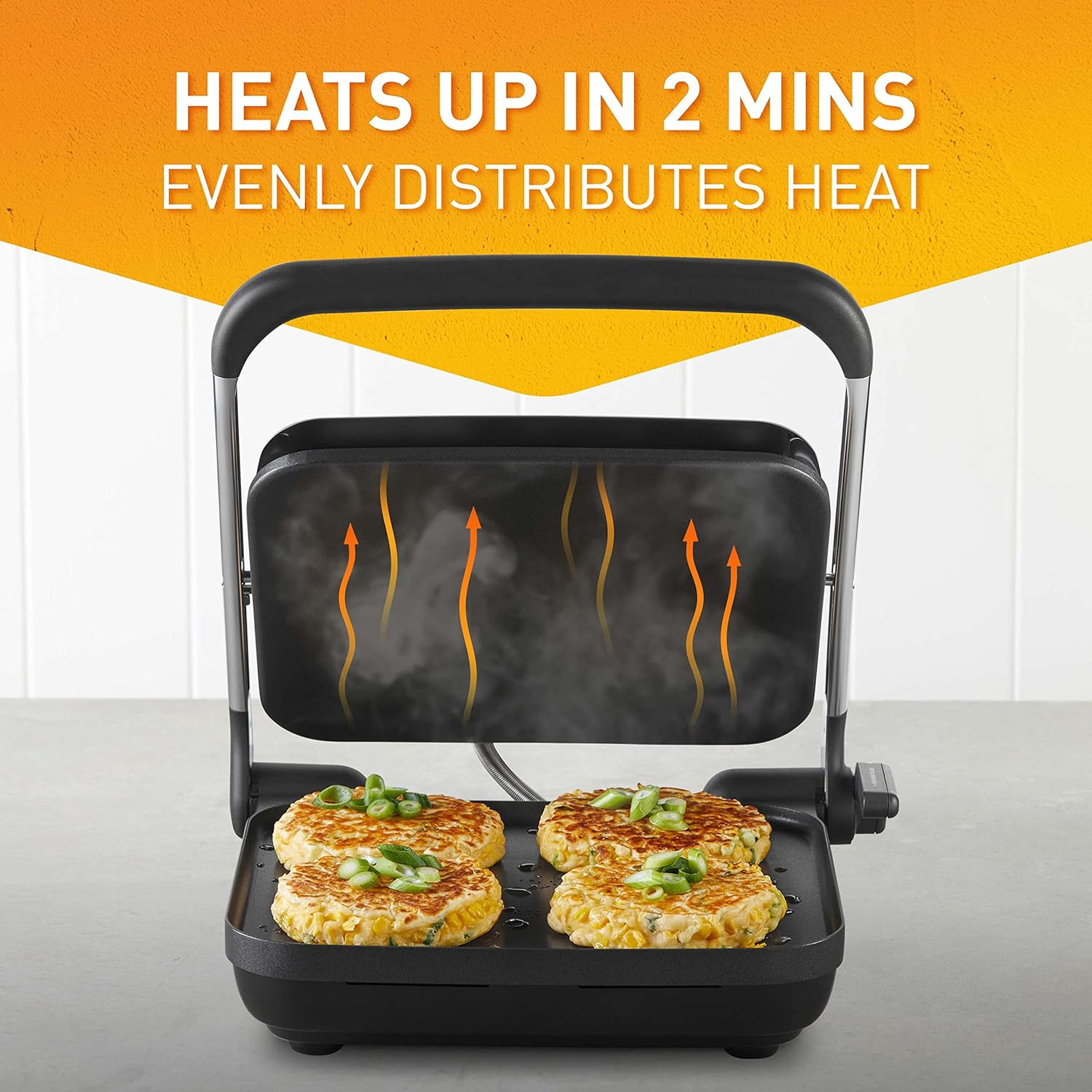 Sunbeam Caf&eacute; Style 4-Slice Sandwich Press and Maker| Anyheight&acirc;&bdquo;&cent; Control for Fritters, Breakfast, Quick Meals, Sandwiches | Non-Stick Coating, Stand-Up Storage, Silver image number 5