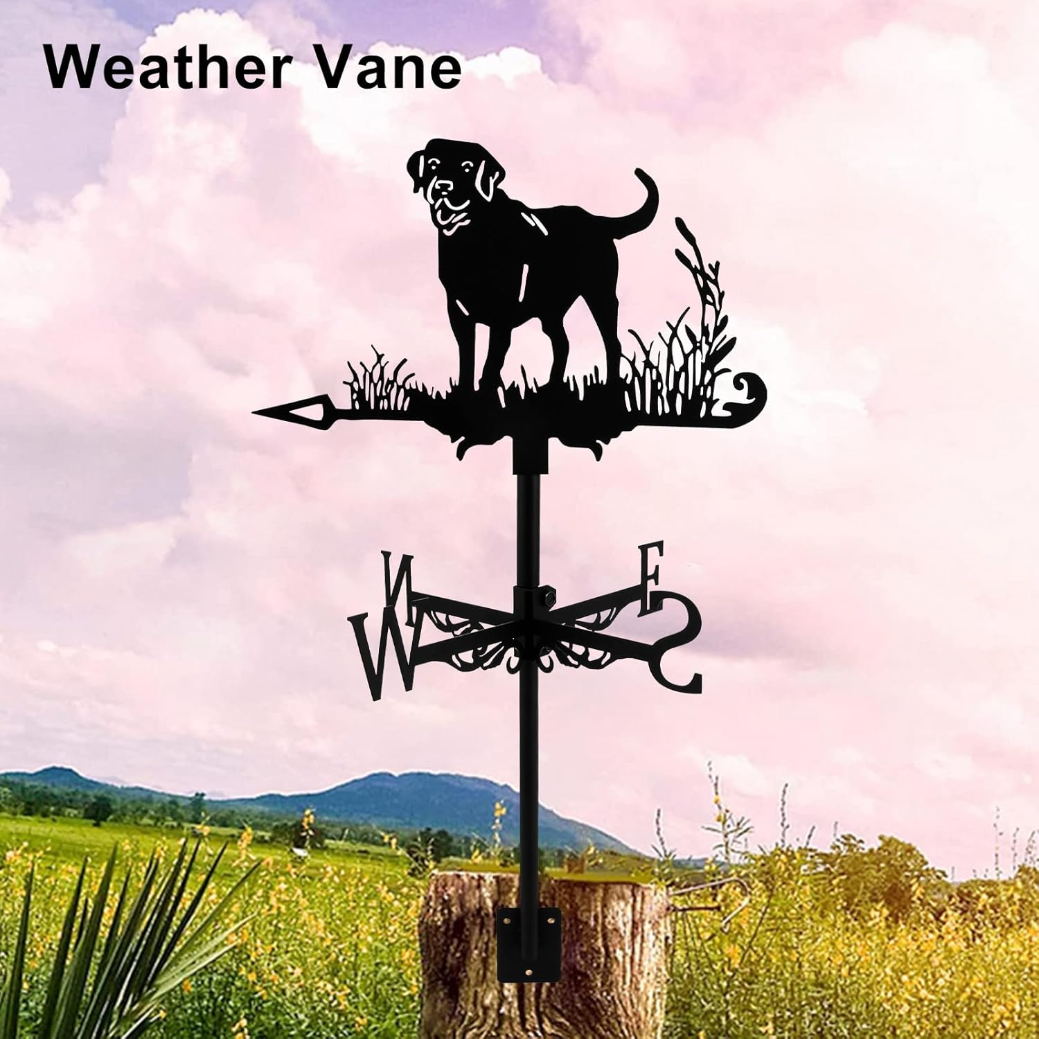 Animal Wind Direction Dog Weather Vane Metal Decorative Dog Weathervanes Creative Black Dog Ornament Indicator for Outdoor Patio Garden Porch Roof Decoration image number 3