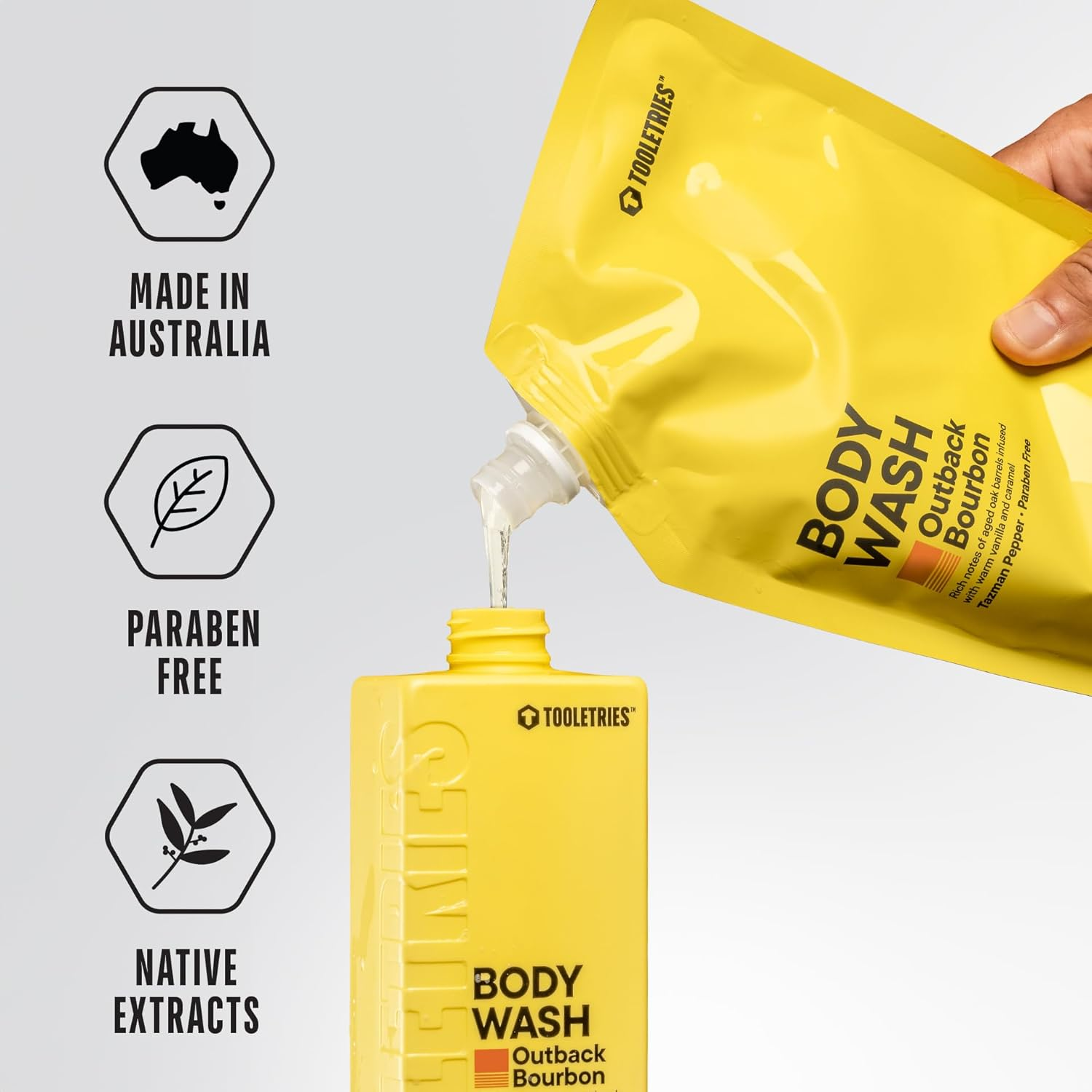 TOOLETRIES Superior Lather Men'S Body Wash Refill - Outback Bourbon Scent - Moisturising Shower Gel with Tazman Pepper - Extra Fresh, Paraben Free - 1L Pouch image number 1