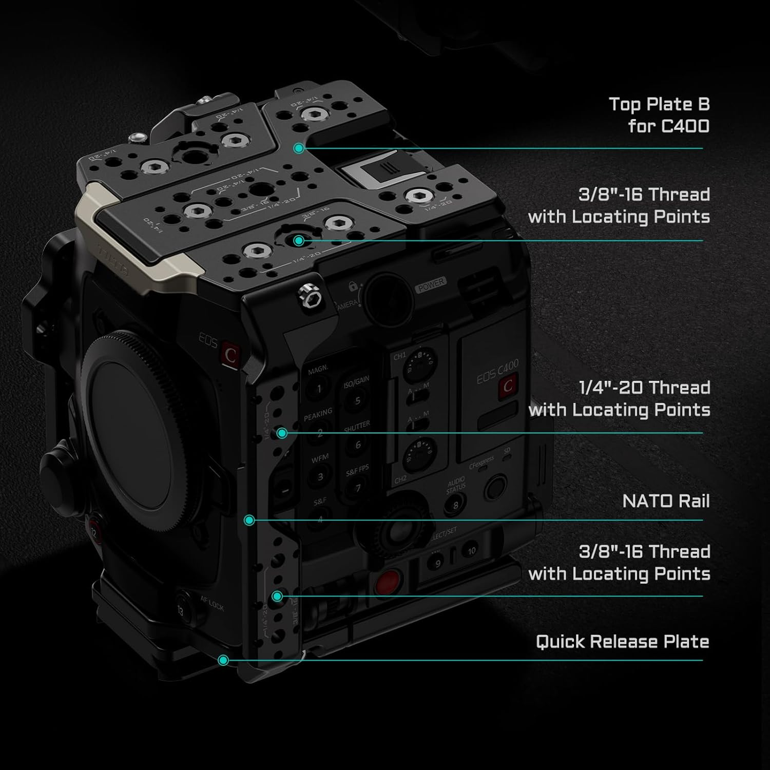 Tilta C400 Cage Camera Cage Advanced Kit Compatible with C400 with Top Handle, Shoulder Pad Baseplate, Rod Set - Black ES-T22-B image number 4