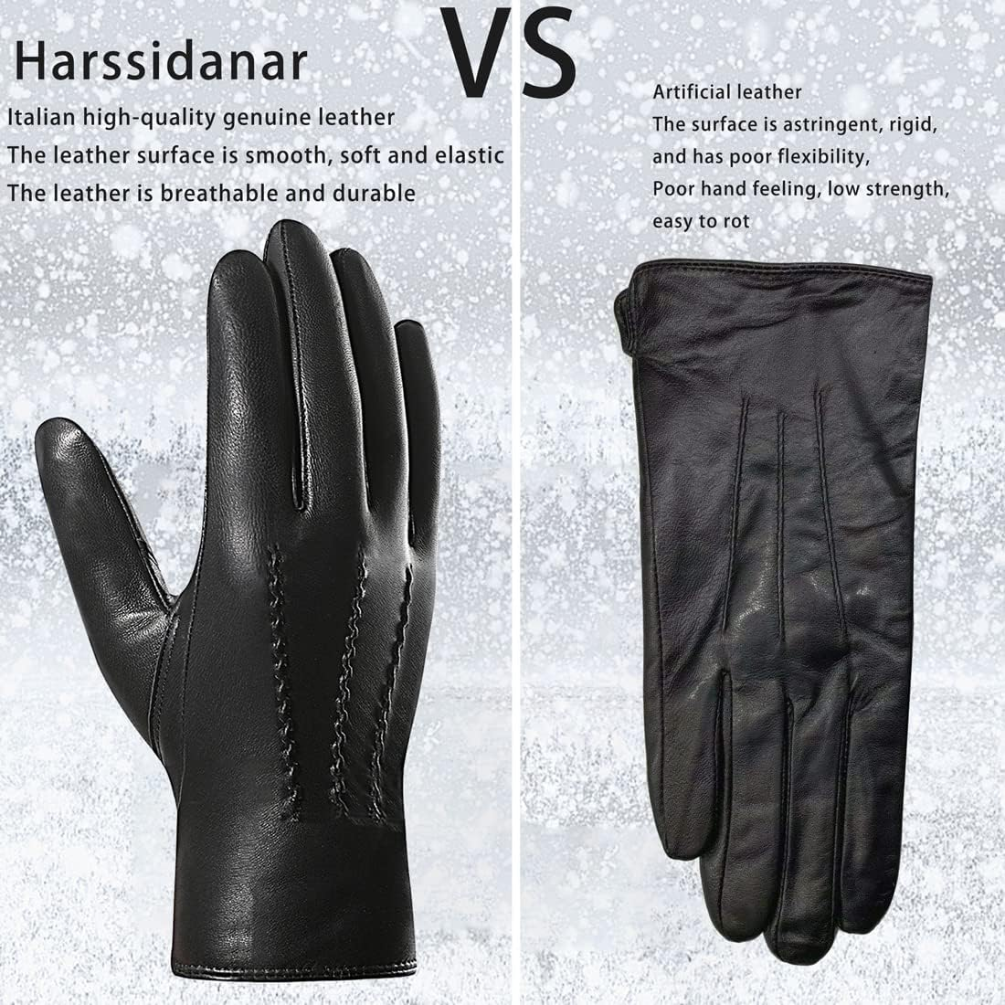 Harssidanzar Men'S Italian Sheepskin Leather Gloves image number 2