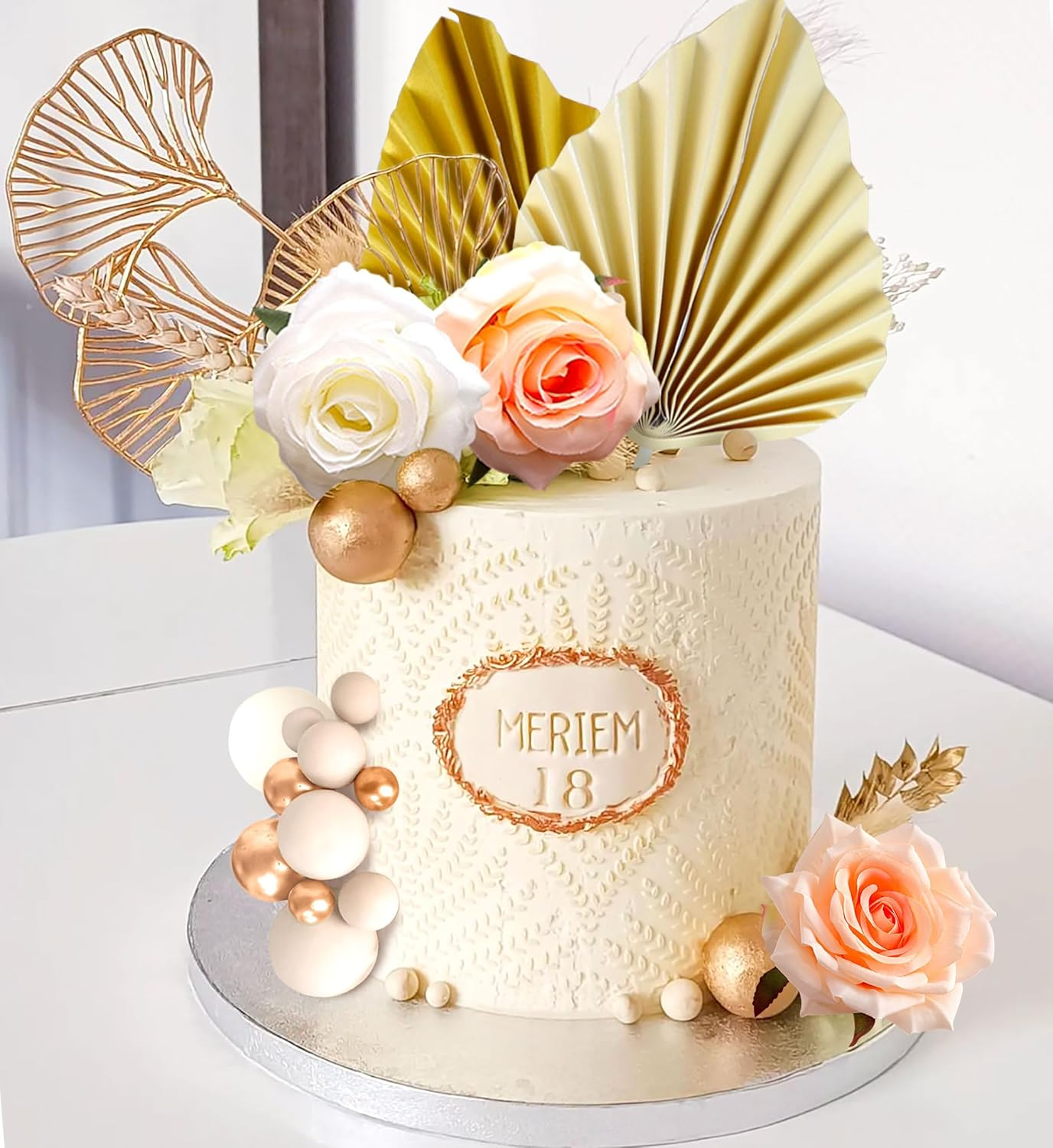 Jevenis 20 PCS Champagne Rose Cake Decoration Balls Cake Decoration Gold Palm Leaves Cake Decoration Bohemian Cake Decoration Boho Cake Decoration Boho Party Supplies image number 4