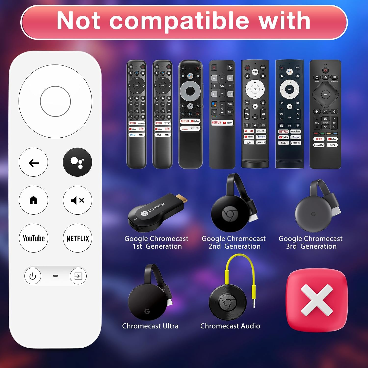 Voice Remote for Google Chromecast TV, G9N9N Replacement Remote Control for Google TV Google 4K HD Streaming Stick, GA01920-US, GA01409-US, GA01923-US, Ga01919-Us(Only for Snow Chromecast Google) image number 2