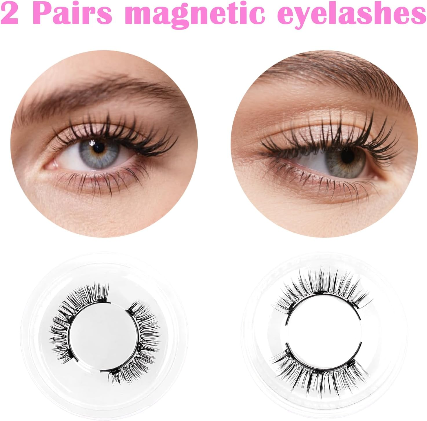 2Pcs Magnetic Eyelashes Kit, Self Adhesive Lashes, Dense Type, Super Natural Look, Reusable, Waterproof (24P+KS01) - K8+Mc001 image number 3