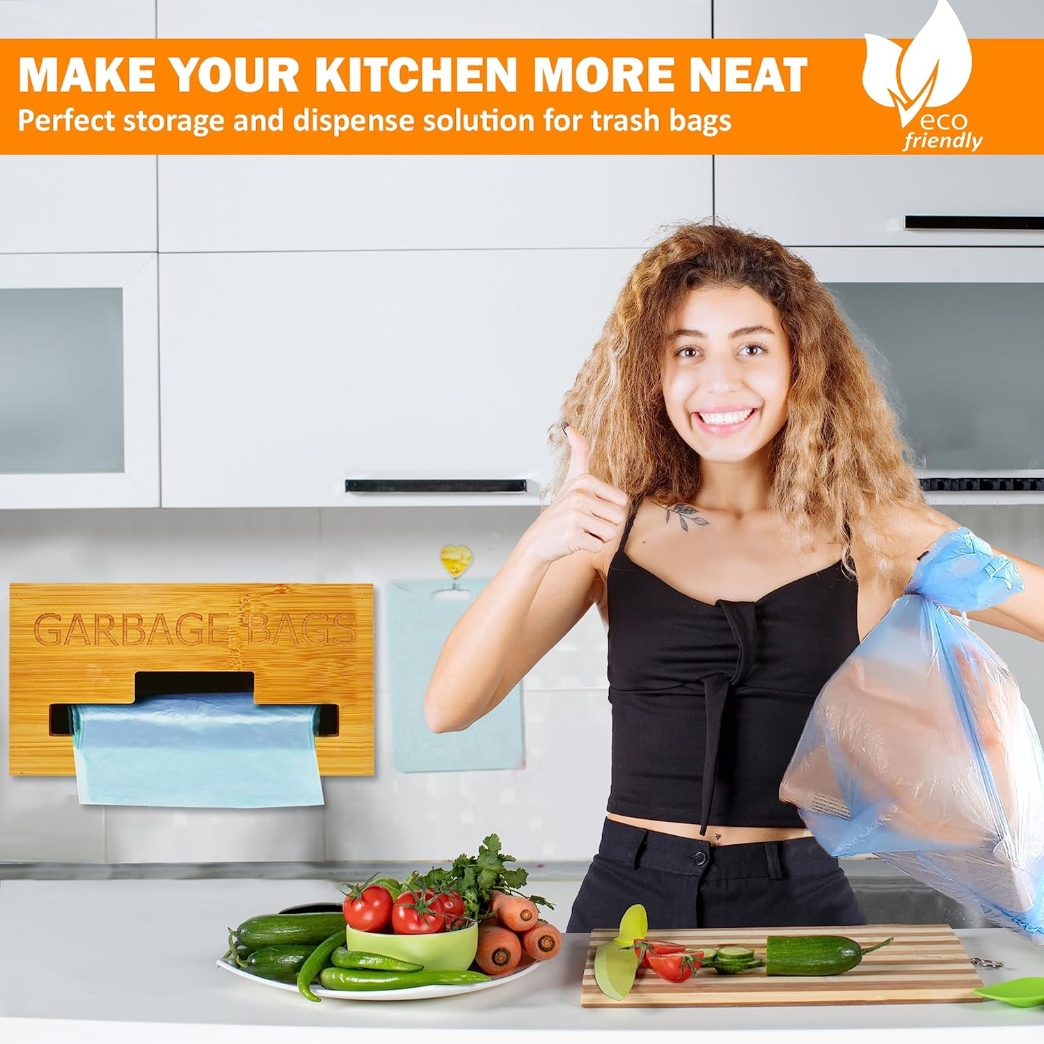 Stylish Garbage Bag Dispenser - Organize Your Kitchen with Our Inspiring Wooden Garbage Bag Holder Dispenser - Perfect for Kitchen Countertop, Pantry, and Wall Mount - 3.5 Litre Garbage Bag Compatible image number 2