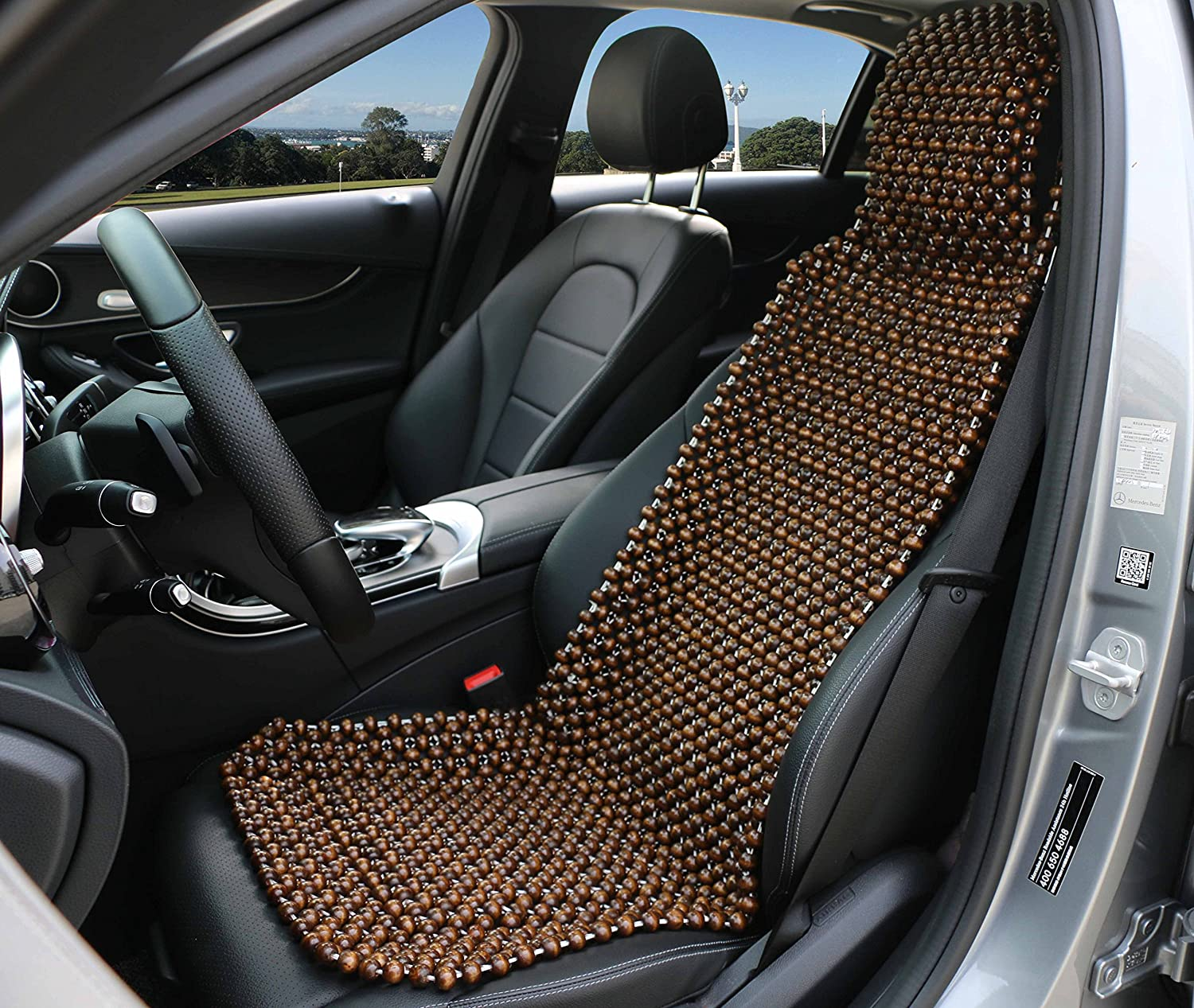 Natural Wood Beaded Seat Cover Massaging Cool Cushion for Car Truck. Keeps the Back from Getting Sweaty While Driving. Makes Driving More Bearable and Less Painful on Long Trips image number 2
