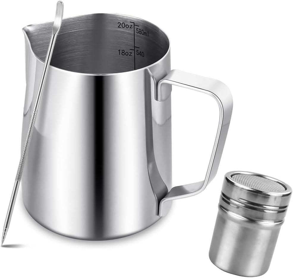 Milk Jug Kit 600Ml/20Oz, Milk Frothing Pitcher Stainless Steel 304, Steamer Cup Espresso with Decorating Art, Latte Arts image number 4