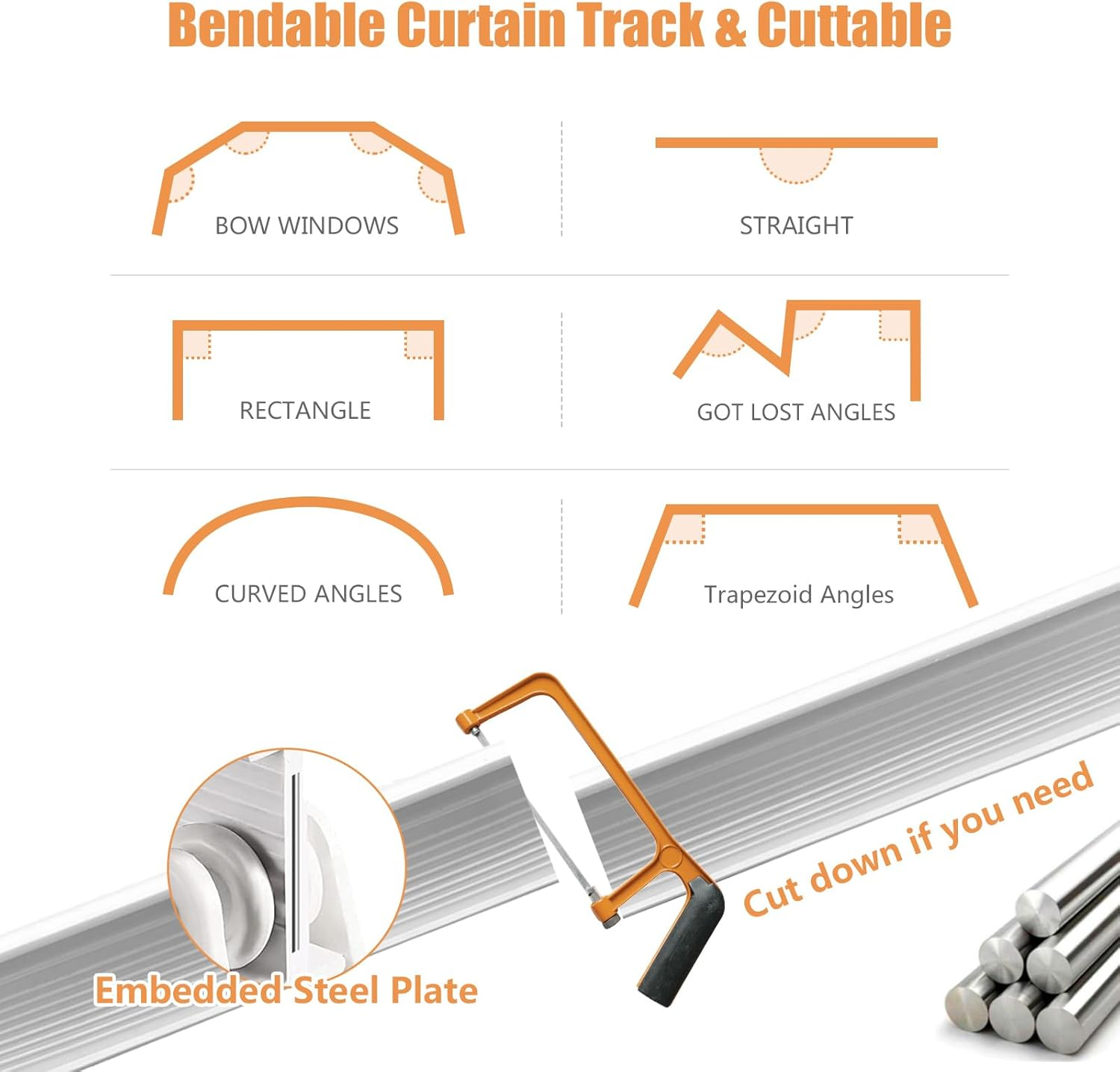 TOKPLNU Ceiling Curtain Track, Flexible Bendable Ceiling Curtain Track Curved Curtain Track 12Ft Ceiling Track for Curtains Room Divider Curtain Rail Track Ceiling Wall Mount for RV Curtain Bay Window image number 5