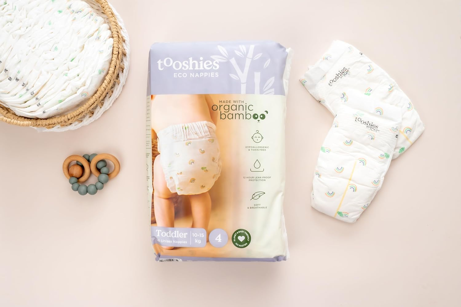 Tooshies Eco Nappies Size 4 Toddler 10-15Kg, 72 Count, White + Sudocrem Healing Cream 400G + GAIA Natural Baby Hair and Body Wash 500Ml image number 1