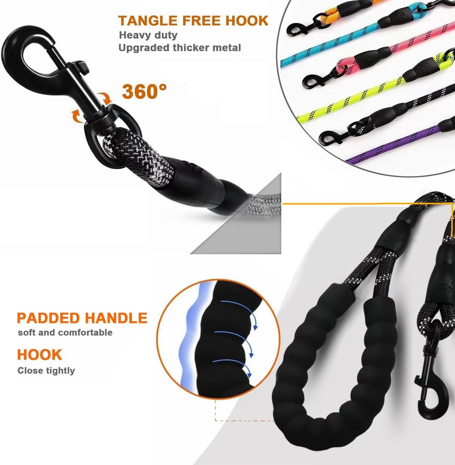 YOBOKO Luminous Explosion-Proof Dog Leash Reflective Strip Pet Dog Lead Leash Dog Chain Super Long 3M Leash for Strong Dogs Outdoor (Purple, 1.2CM X 3M/9.8FT) image number 6