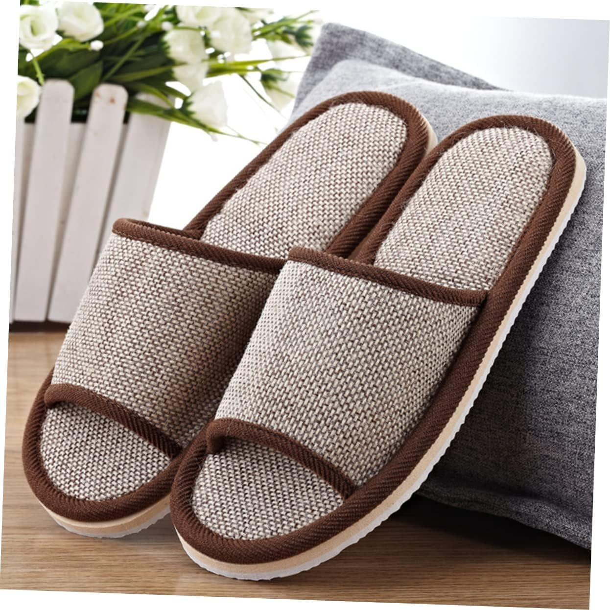 PACKOVE 2 Pairs of 29Cm Non-Slip EVA Slippers for Home and Hotel Open-Toe Linen Slippers for Adults Suitable for Size 40-43 Summer Footwear image number 1