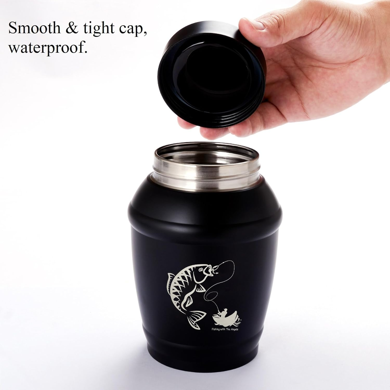 LINES ARTE Medium Go Fishing Urn, 5.7 Inch Black Medium Urns for Human Ashes Adult Male/Dad/Men/Father image number 5