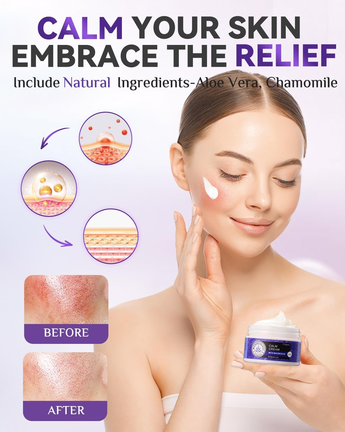 2025 Updated Magnesium Calm Cream:[Calms Soothes] Calm Cream Relief Moisturizer, Hydrating, Nighttime Magnesium Lotion with Lavender Essential Oils, Sensitive Skin Friendly（1Pc) image number 2