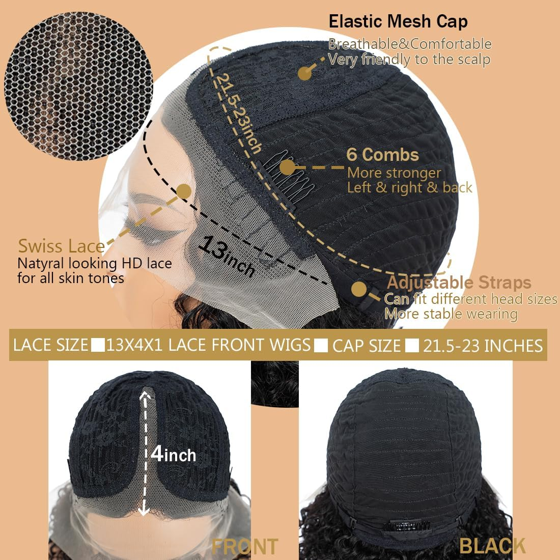 Short Kinky Curly Lace Front Wig, 8 Inch Bob Deep Curly, 13 X 4 X 1 HD Lace Front Wig for Women, Brazilian Virgin Human Hair Wigs with Fringe, Natural Looking image number 1