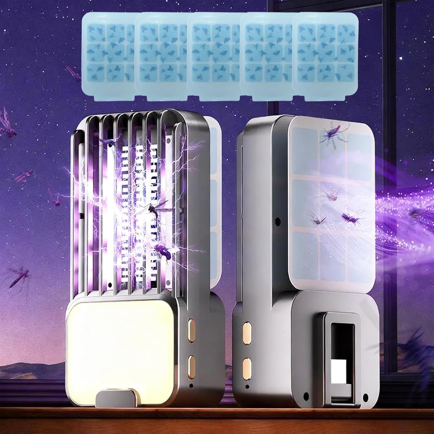 Mosquito Zapper,Usb Plug Fly Zapper Flying Insect Trap for Flies, Fruit Flies, Moths & Gnats,Bug Zapper Indoor UV Attractant Stick Gnat Trap Catcher&Adjustable Night Light&5Pcs Adhesive Cards