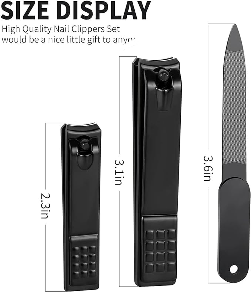 Nail Clippers Manicure Set-Toenail Clippers and Fingernail Clippers, Ultra Sharp Cutter for Ingrown Toenail Clippers with File, Sharp and Durable Stainless Steel Nail Cutter W/Metal Case, Black image number 1