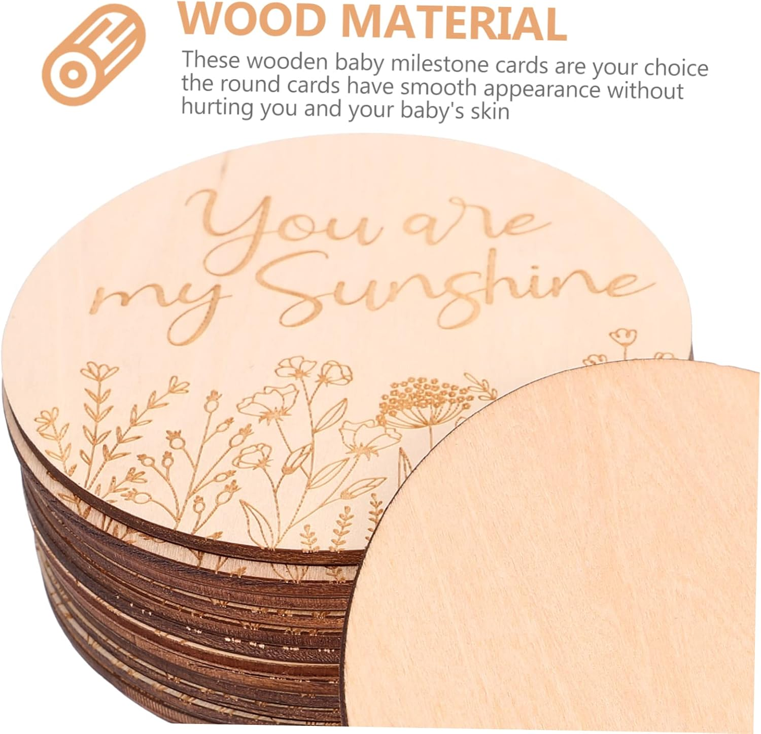 Hohopeti 14Pcs Baby Monthly Milestone Cards Wooden Photo Prop Discs Infant Growth Recording Set Newborn Birth Announcement Sign for Photography image number 2