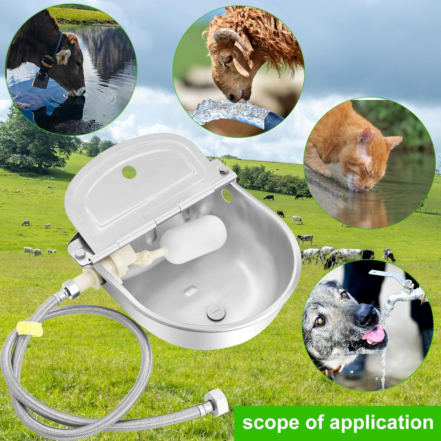 Automatic Drinking Water Bowl,Stainless Steel Drinking Bowl for Dogs,With Float Valve,Automatic Animal Drinking Water Bowl,Water Bowl,With Drain Hole Durable Stainless Steel Pet,Cat, Cow Bow,Outdoor image number 5