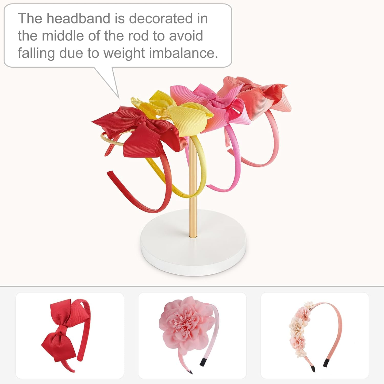 Dahey Headband Holder Metal Headband Organizer Hair Hoop Display Stand, Modern Hair Accessories Organizer Storage Hair Ropes Bracelets Bangles College Dorm Room Decor for Women and Girls, Gold image number 2