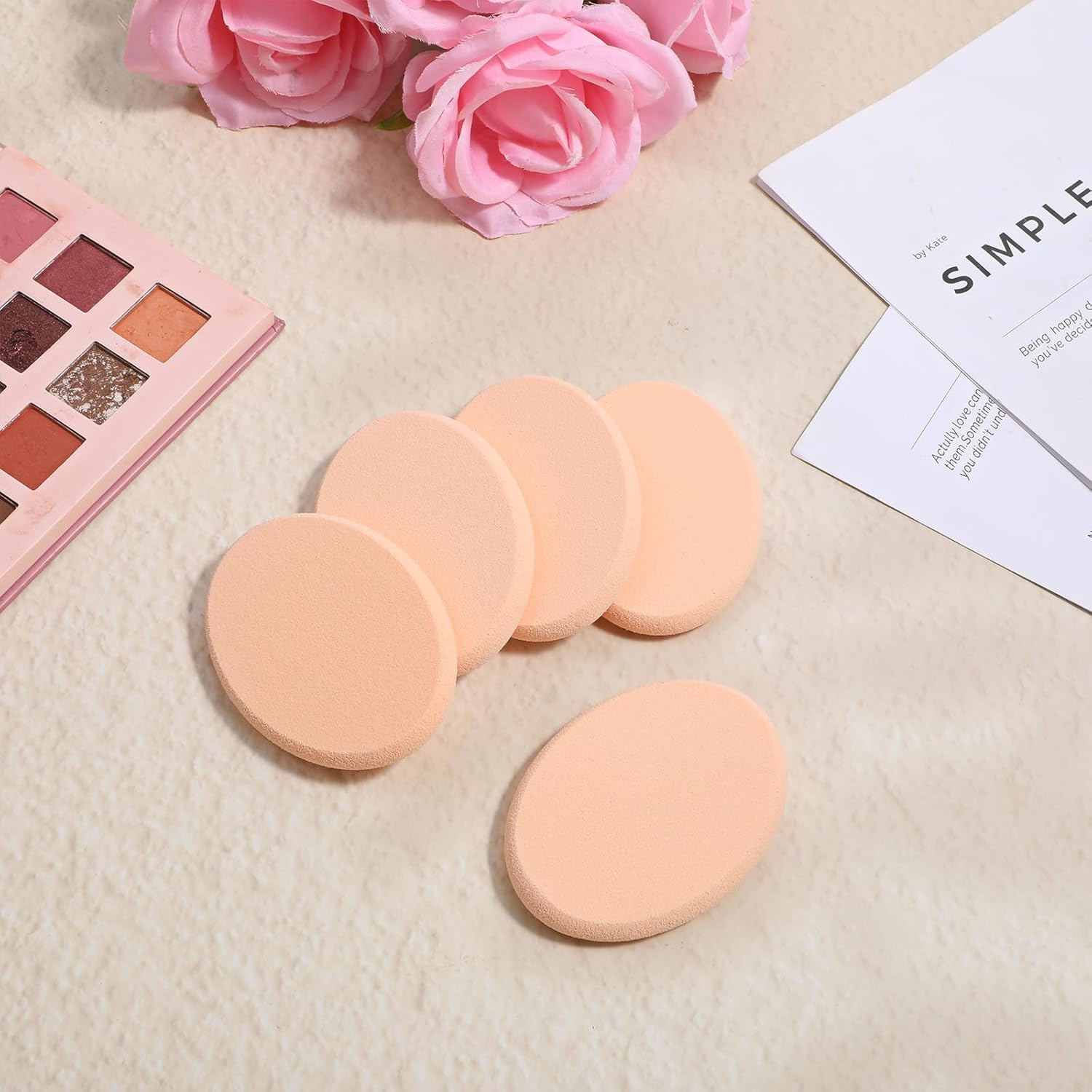 5 PCS Flat Makeup Sponge, Beige Smooth Makeup Sponges for Foundation, Oval Cushion Powder Puff Blender Make up Sponges for Professional Makeup image number 4